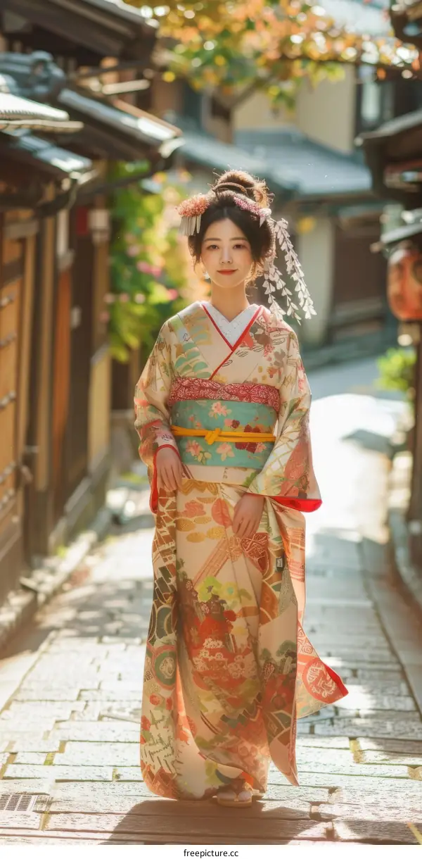 Portrait of a Japanese woman wearing a kimono