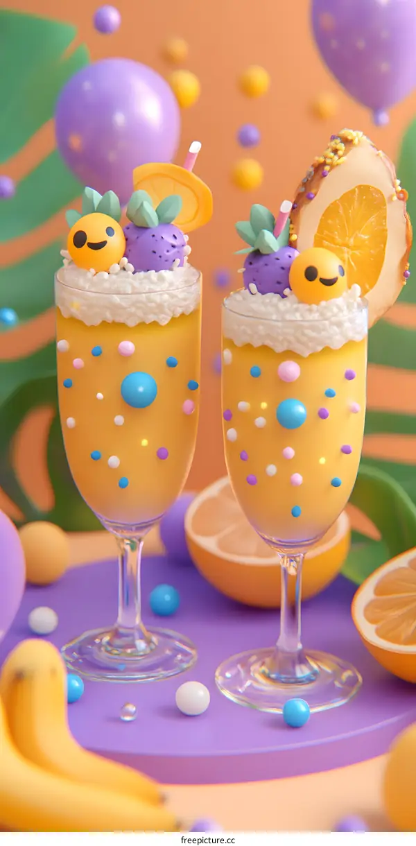 Summer Smoothie With Fruit And Balloons