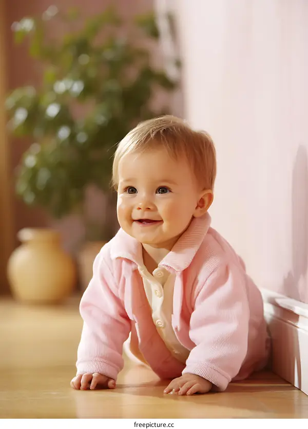 Adorable Baby Girl Crawling on the Floor