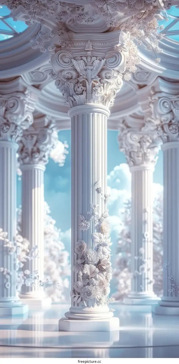 Elegant White Columns Enchanting Garden