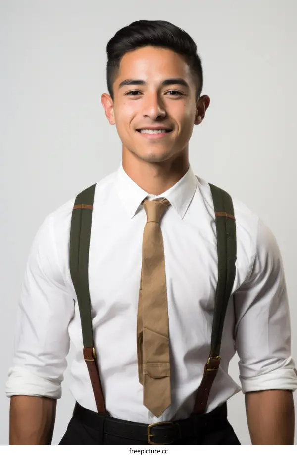 Young latino man with suspenders and tie