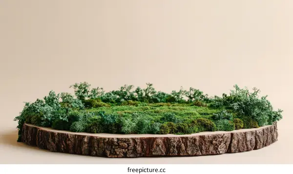 Natural Moss Landscape on Wooden Slice