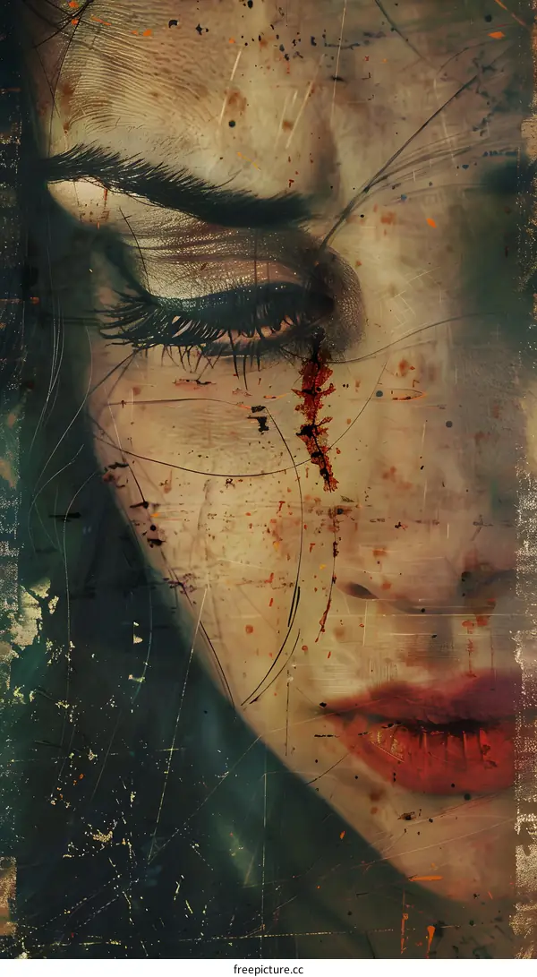 Close Up of Bloody Woman Face