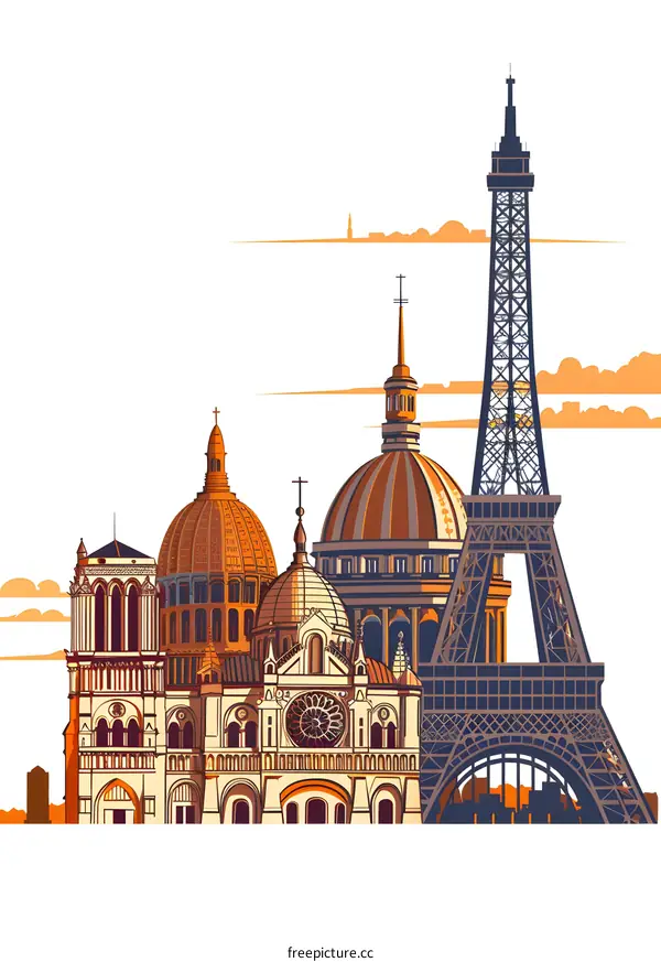 Famous Landmarks Illustration of Paris