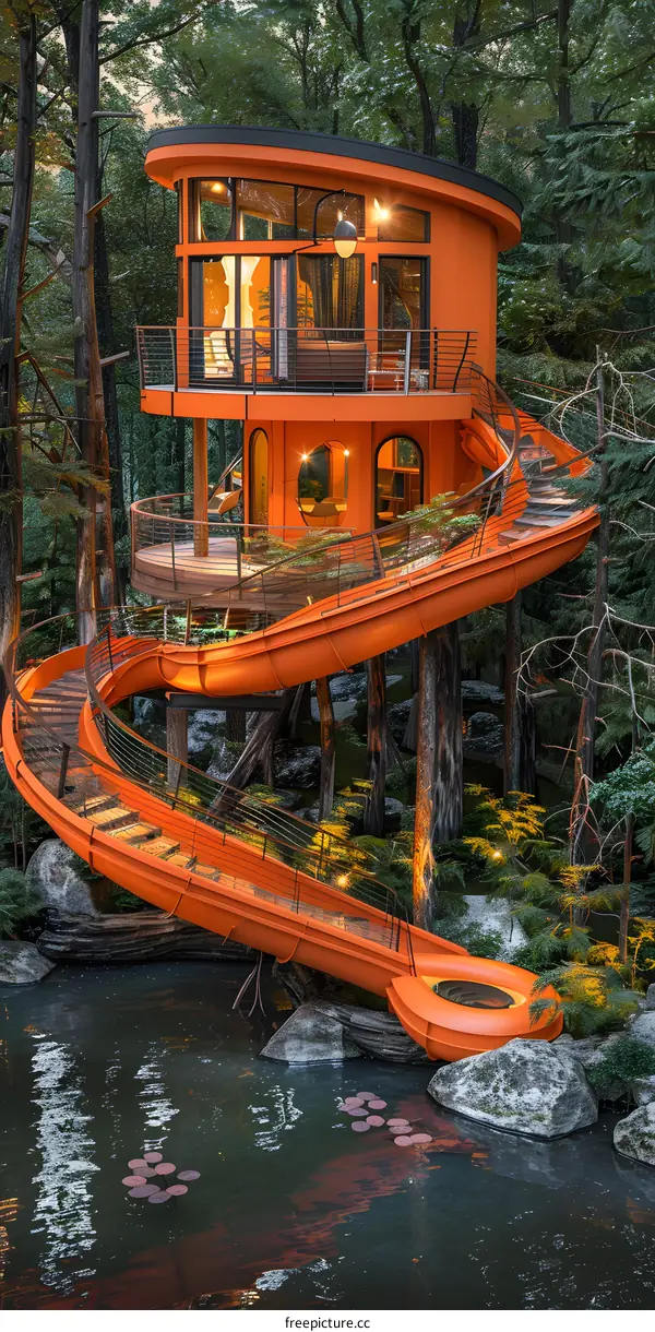 Modern Treehouse with Slide and Pool