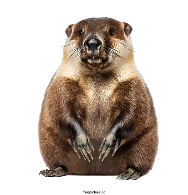[Transparent Background PNG]Close Up Of A Sitting Beaver On White Background