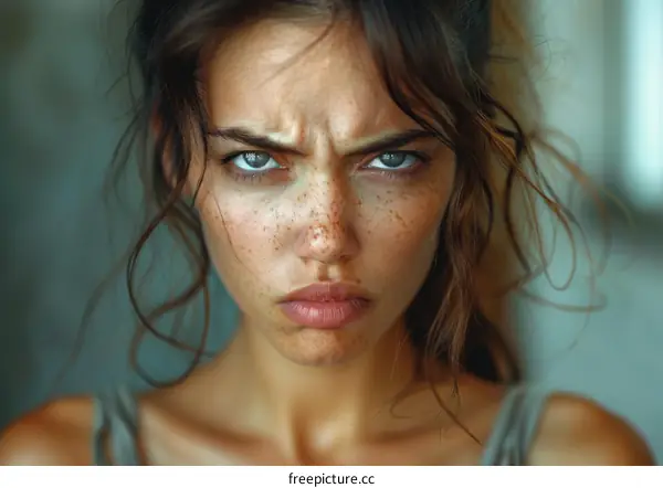 Closeup Portrait of a Woman with an Intense Expression
