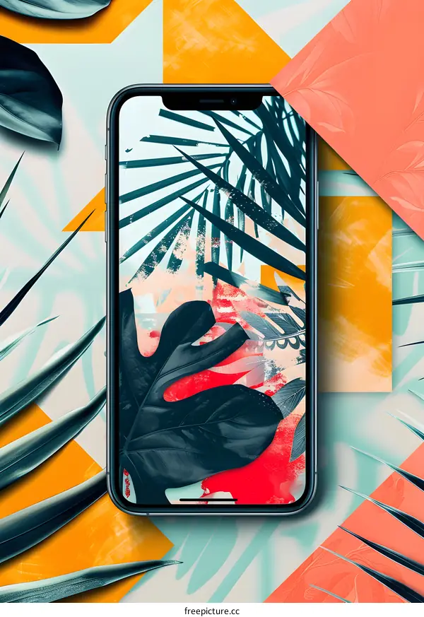 Tropical Leaf Pattern on Smartphone Screen