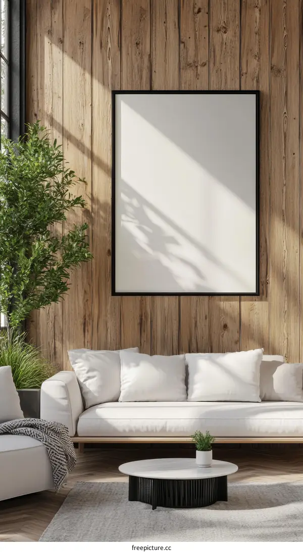 Modern Minimalist Living Room Mockup with Blank Frame