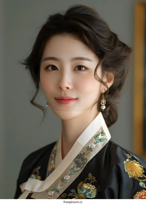 Portrait of a young Korean woman in traditional Korean dress
