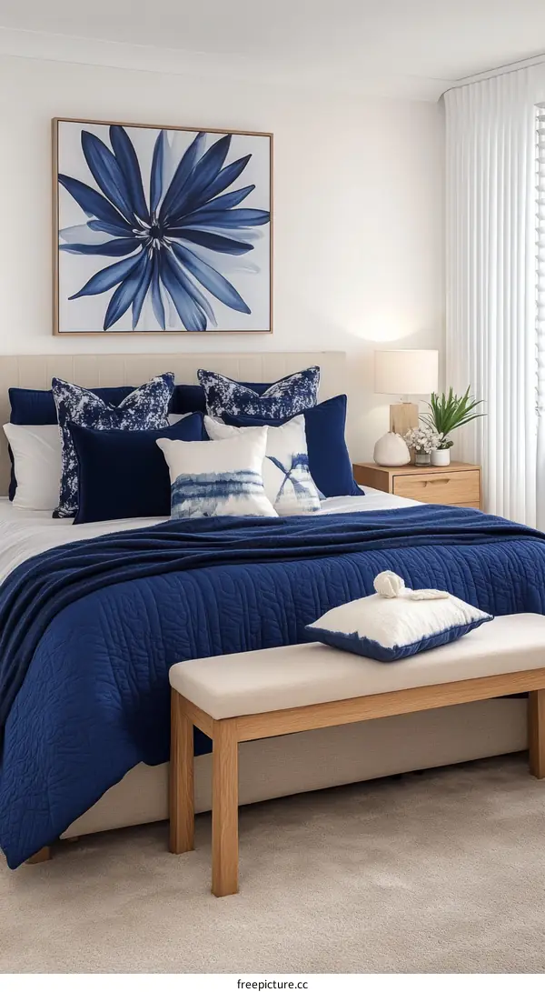 Blue Floral Print Bedroom Decor