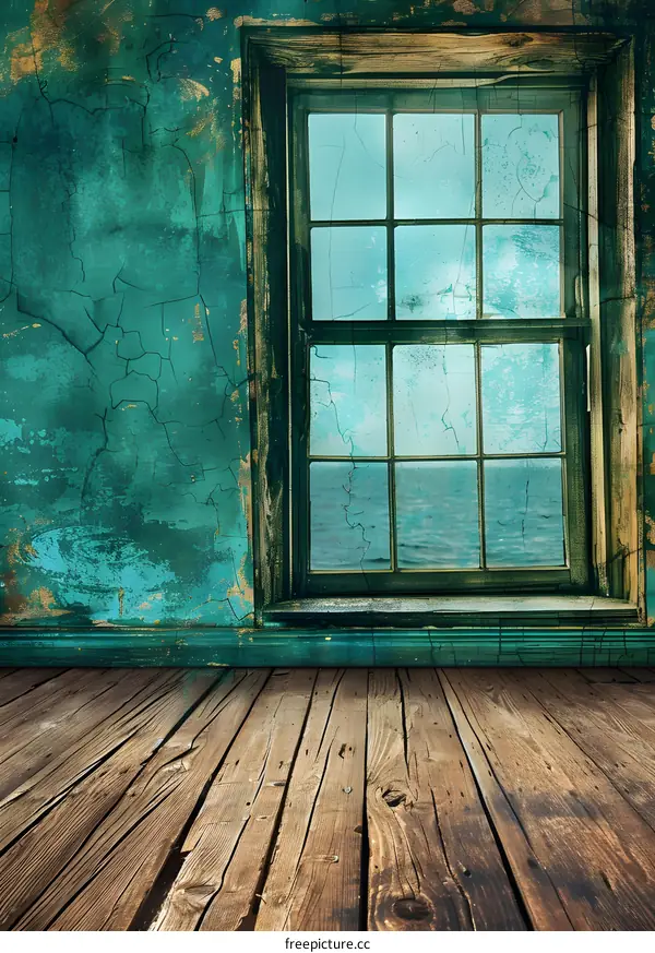 Old Wooden Floor With Window View Of Ocean