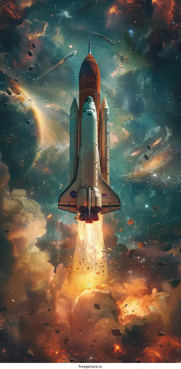 Space Shuttle Atlantis launching into space