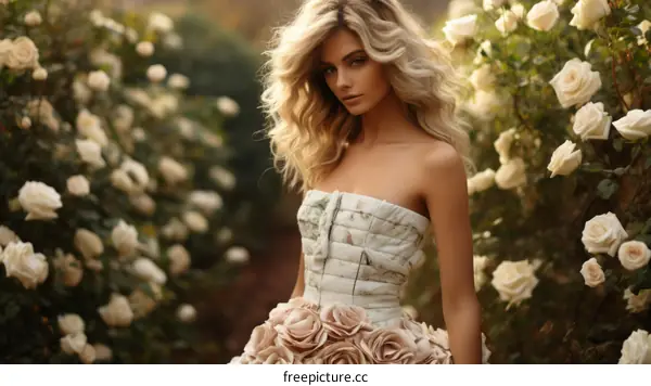 Elegant woman in a rose garden