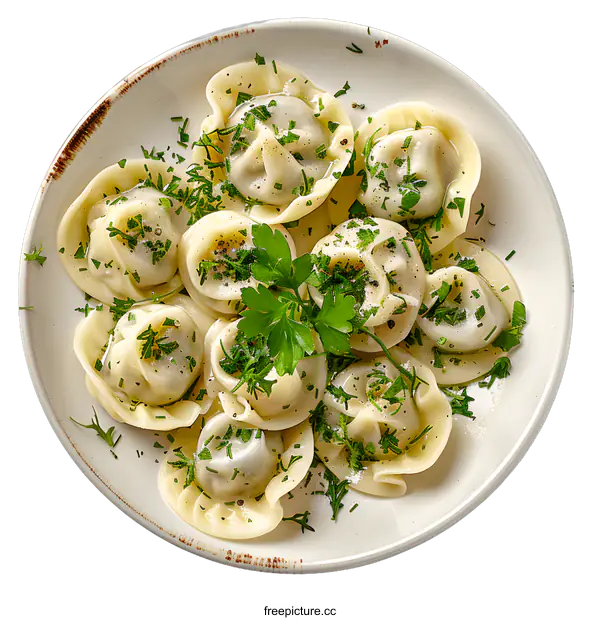 [Transparent Background PNG]Plate of meat dumplings top view