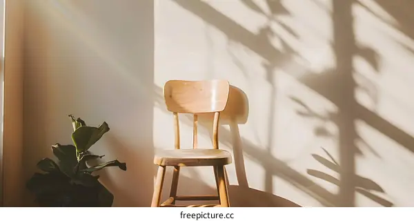 Wooden Chair with Sunlight and Shadow