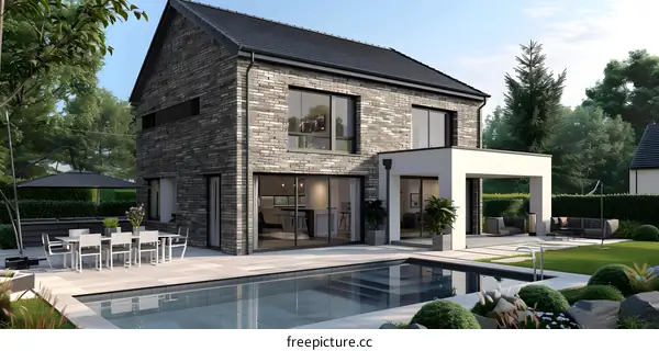 A modern house with a pool