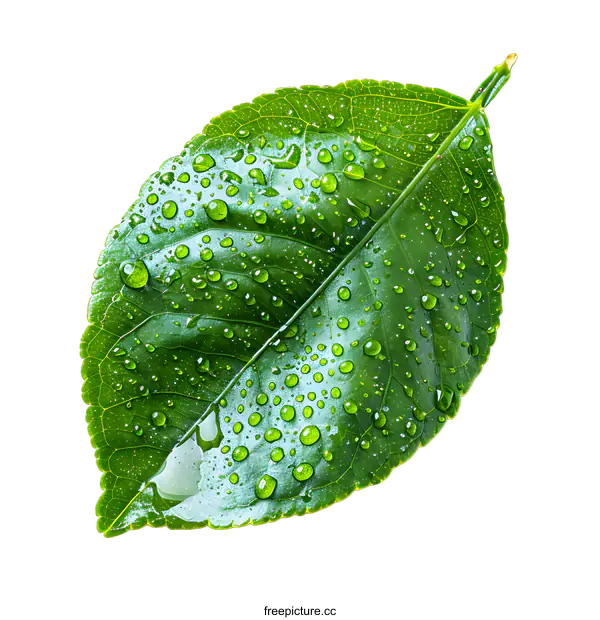 [Transparent Background PNG]Green leaf with water drops