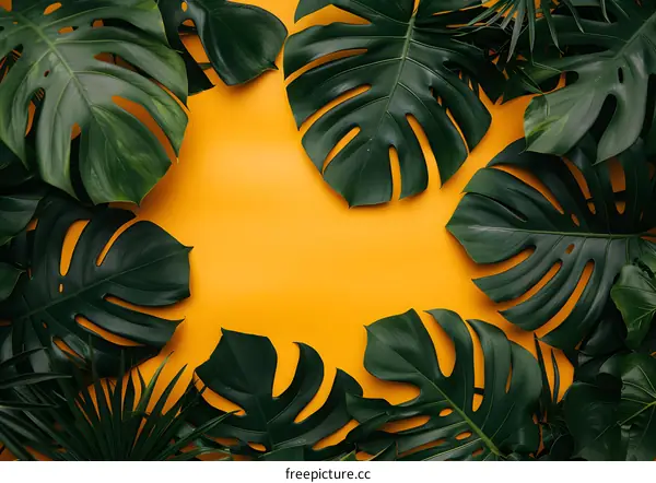 Tropical Leaves on a Yellow Background