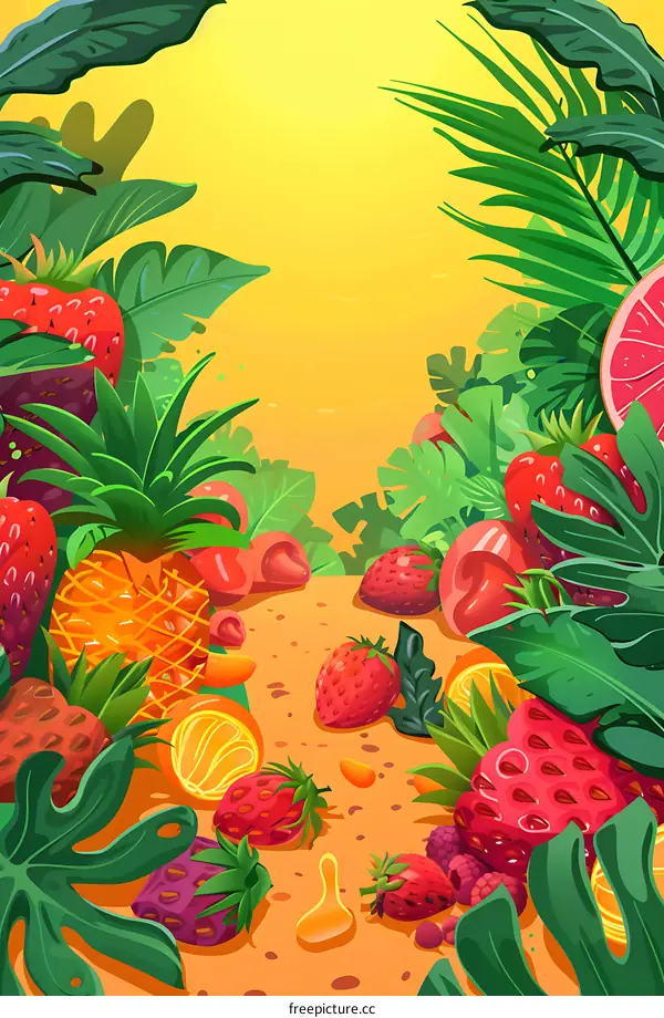 Tropical Fruit Illustration with Pineapple and Strawberries