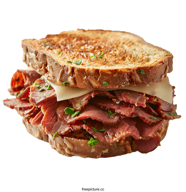[Transparent Background PNG]Grilled Pastrami Sandwich with Cheese and Herbs