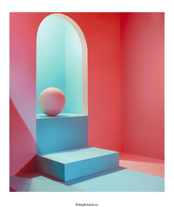Abstract Minimalist Pink and Blue Sphere and Steps Background