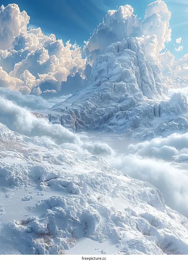 Majestic Snow-Capped Mountain Piercing the Clouds