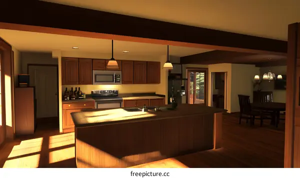 Modern Kitchen Interior Design With Wood Cabinets and Island