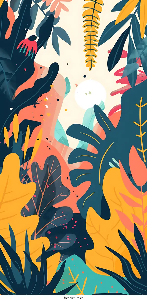 Tropical Leaves Illustration Colorful Abstract Background