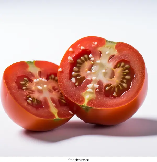 Two halves of a tomato
