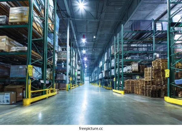 Large Warehouse Interior with High Storage Racks