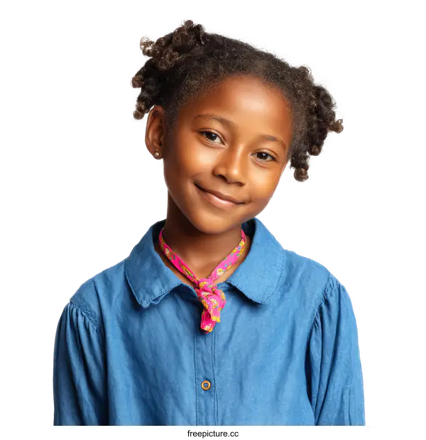 [Transparent Background PNG]Smiling African American Girl Portrait