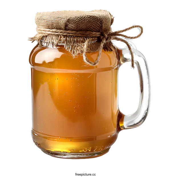 [Transparent Background PNG]Jar of honey with a burlap lid