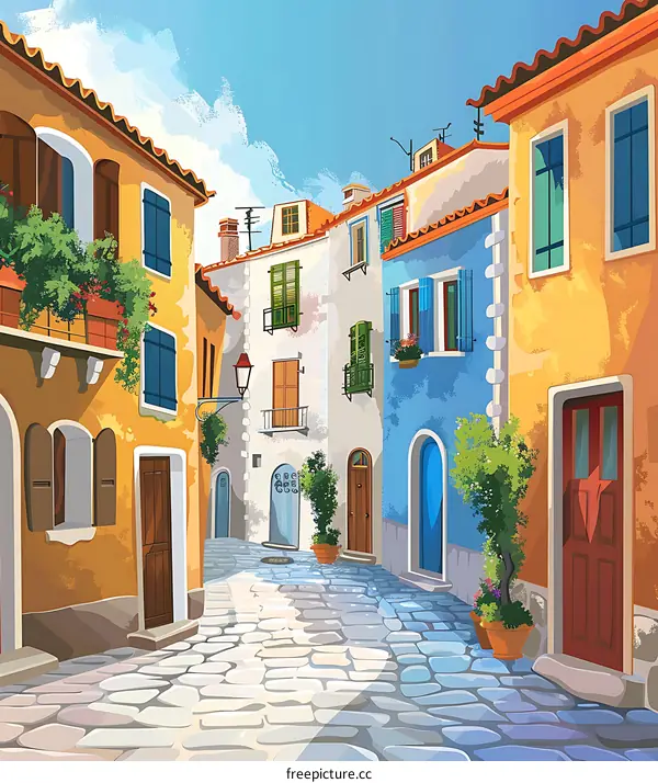 Cobblestone Street in a Colorful Italian Village