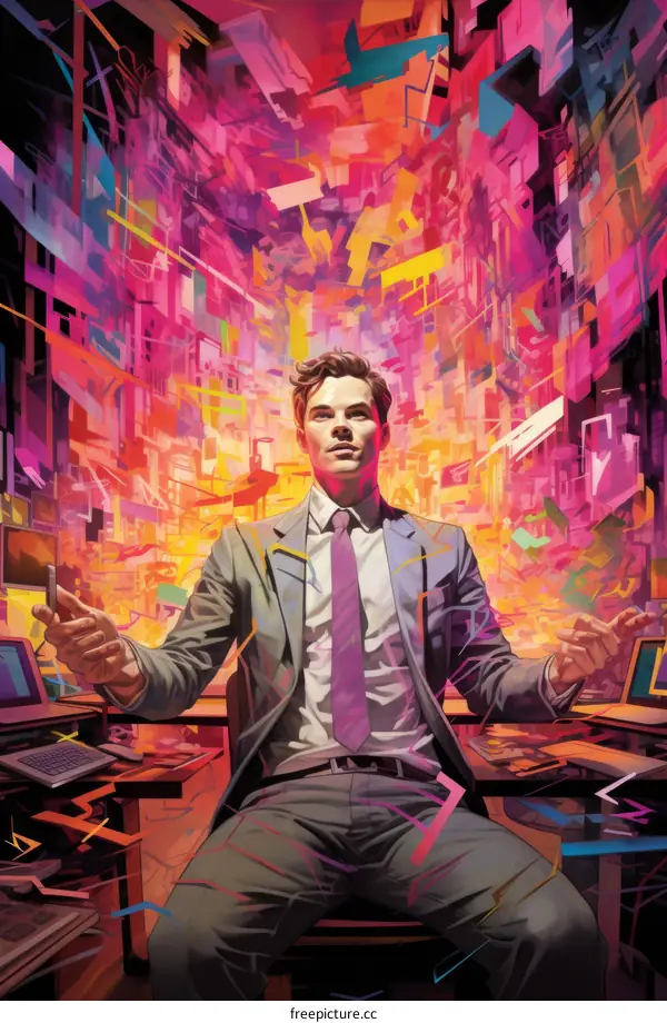 Businessman in front of colorful abstract background