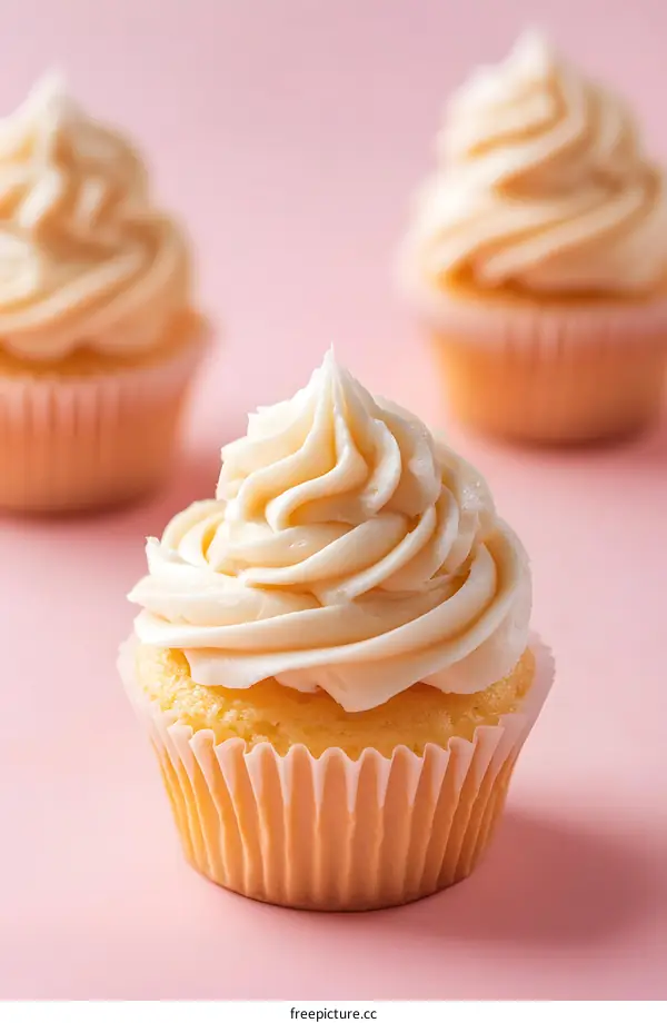 Vanilla Cupcakes on Pink Background