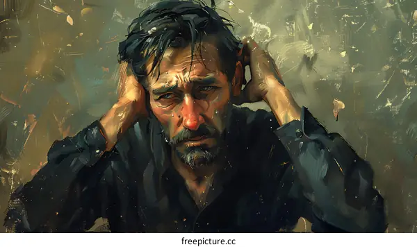 A Man With Dark Hair Holding His Head