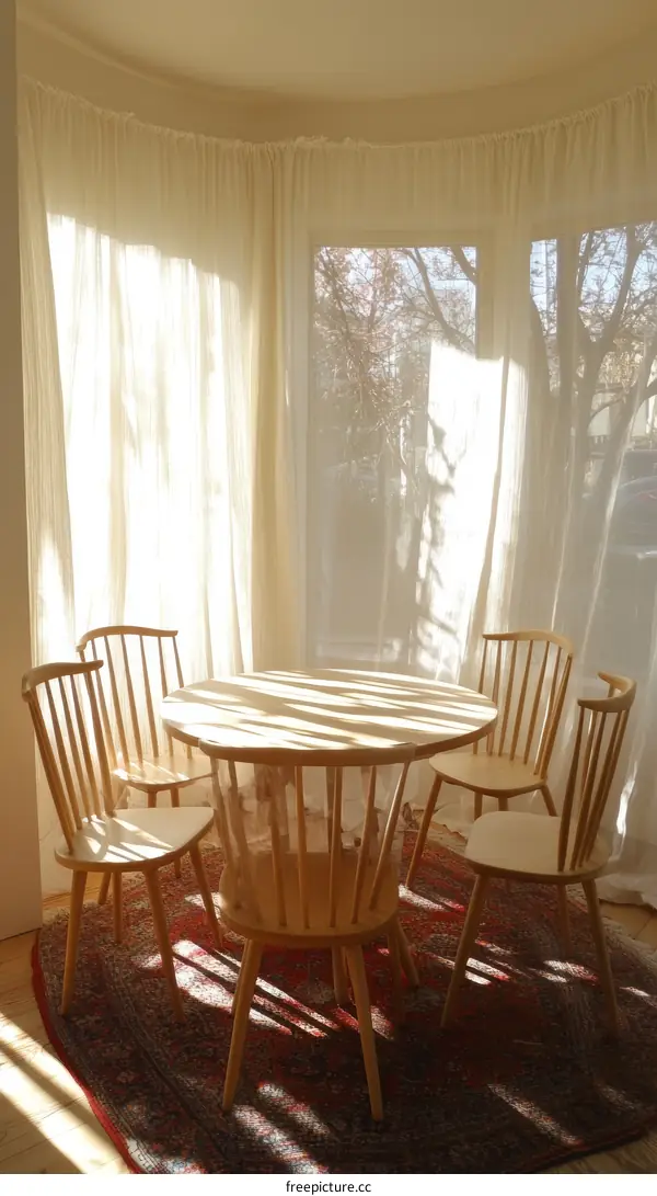 Wooden Dining Set in a Sunlit Room