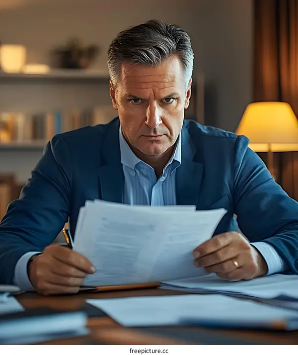 Serious Businessman Reviews Important Documents