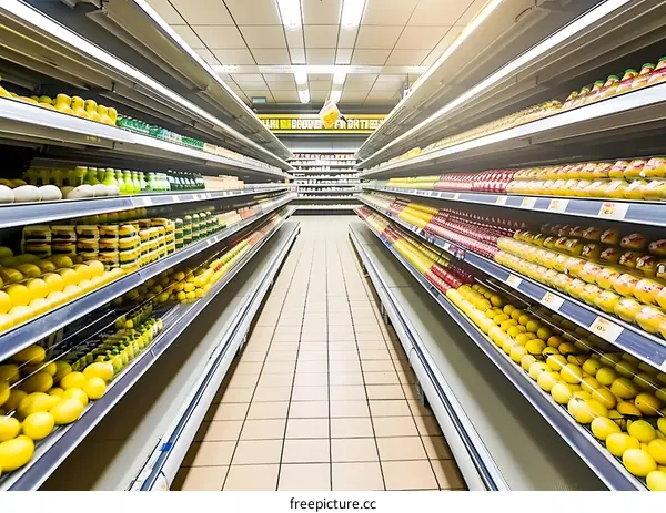 Grocery Store Aisle with Lemons and Other Products
