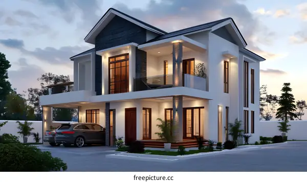 Modern Two Story House With Balcony Design