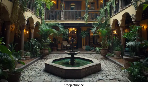 Beautiful Courtyard Garden with Fountain