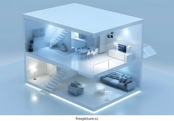 Modern House Interior Design with Cut Away View