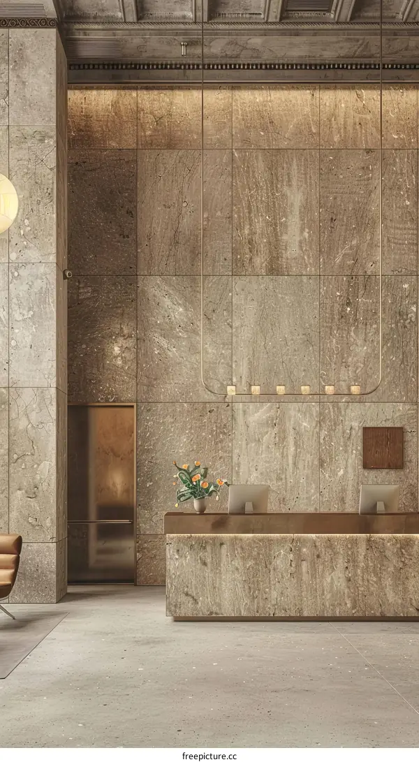 Modern minimalist marble hotel lobby interior design