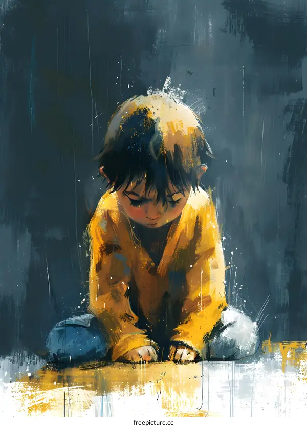 boy sad alone street painting