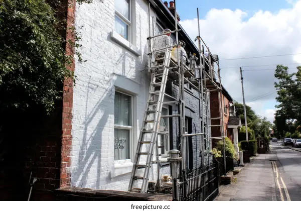 House Exterior Painting with Scaffolding