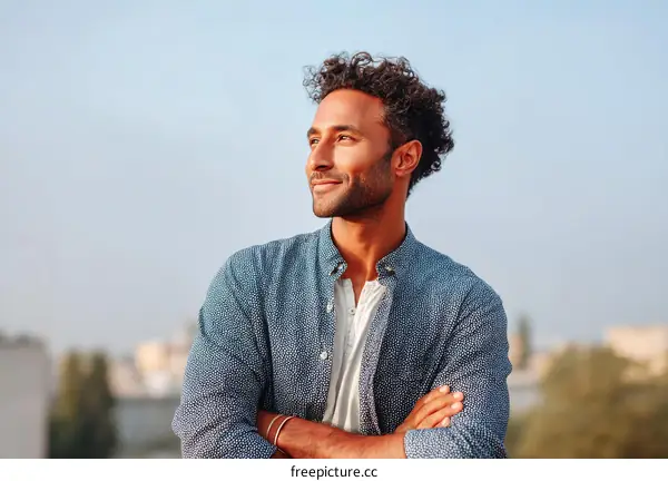 Thoughtful Man Outdoors with Cityscape Background