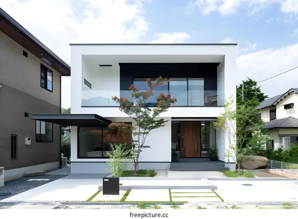 Modern Minimalist House with White Facade and Black Accents