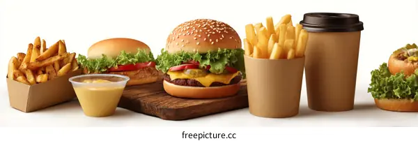 Fast Food Combo Meal Set with Beverages