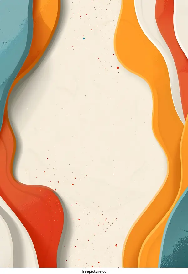 Abstract Paper Cut Background Design with Wavy Shapes and Red Splashes